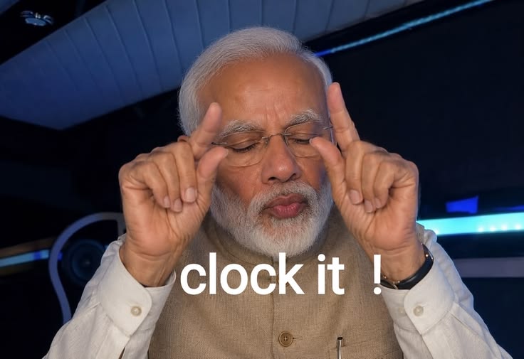 A meme of a man pressing his fingers to his temples captioned clock it