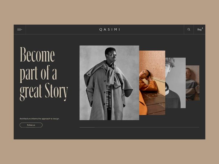 Dark fashion editorial layout with stacked image cards